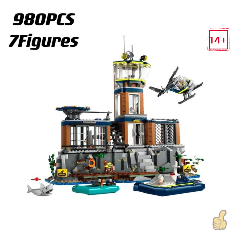 Lego Set Creator - ชุดเลโก้ที่เข้ากันได้ ซีรีส์เมือง สถานีตำรวจ เรือนจำทางทะเล ชุดสร้างเกาะ เฮลิคอปเตอร์