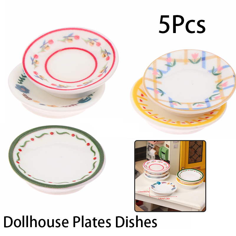 Dollhouse Furniture Set - 5 ชิ้น 1/12 บ้านตุ๊กตามินิจานจานรุ่นบ้านตุ๊กตาจำลองห้องครัวตกแต่งตุ๊กตาบ้านอุปกรณ์เสริมแกล้งเล่นของเล่น