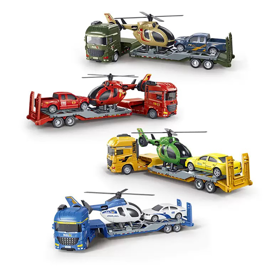 Kids Toys Review - รถบรรทุกของเล่นแบบมินิอินเนอร์เชีย 1 ชิ้น, รถบรรทุกพลาสติกแบบกึ่งพ่วงพร้อมเฮลิคอปเตอร์ ของขวัญสำหรับเด็กชายและเด็กหญิง