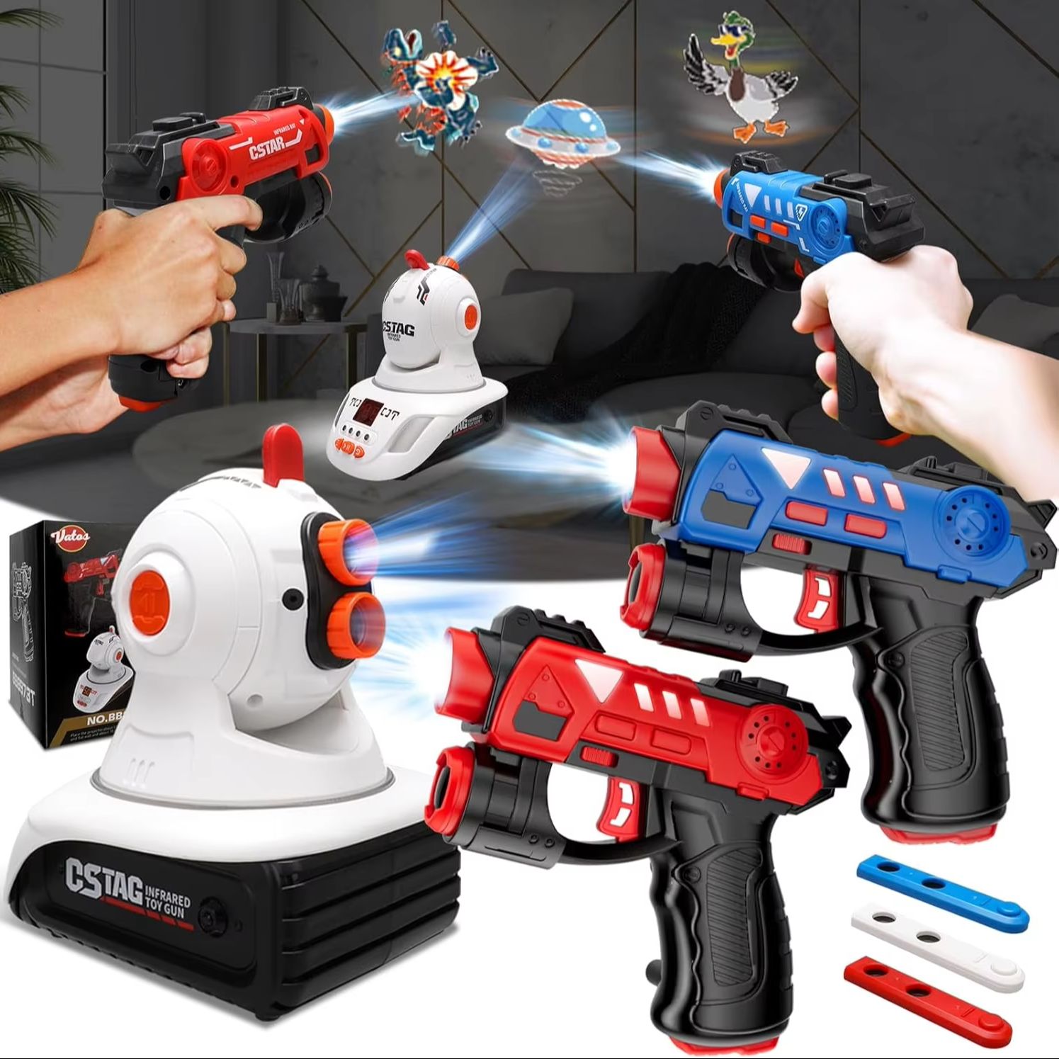Laser Tag Set Kids - VATOS อินฟราเรดเลเซอร์แท็กโปรเจคเตอร์ล่าเป็ดเกมยิง 2 ผู้เล่น Cstag ปืนพกปืนของเล่นเกมในร่มสําหรับเด็กสาวของขวัญ