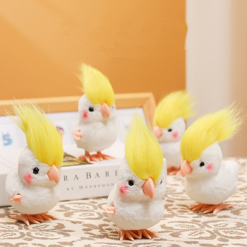 Soft Plush Doll - INS ของเล่นตุ๊กตาผ้ากำมะหยี่รูปนกแก้วกระโดดสุดน่ารัก พร้อมขนเท่ๆ ที่ขยับได้ สายโซ่ที่สามารถหมุนได้ ตุ๊กตานุ่มนิ่มสไตล์อนิเมะ