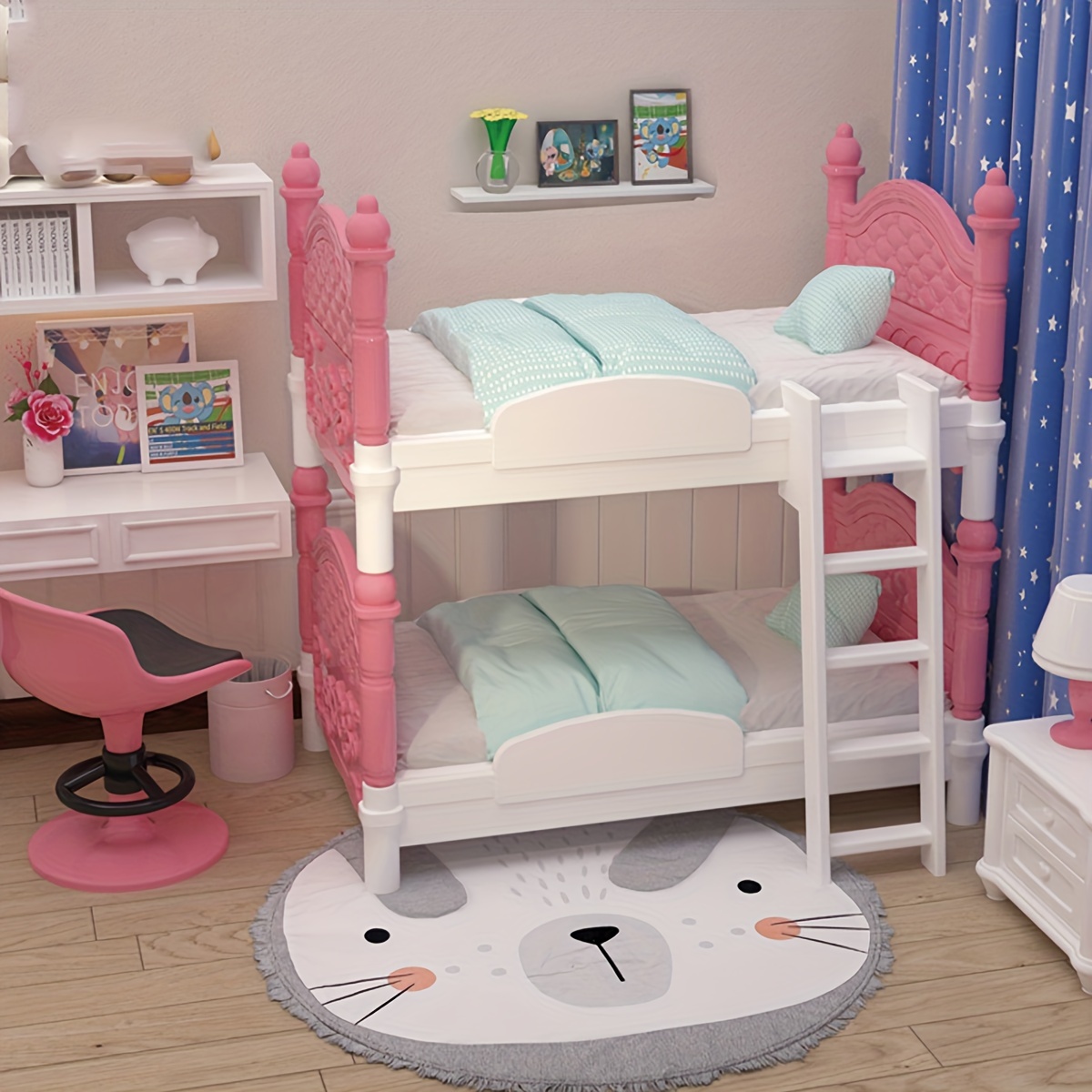 Dollhouse Furniture Set - บ้านตุ๊กตาขนาดเล็ก เตียงคู่ ห้องนอน ของตกแต่ง ของเล่น อุปกรณ์บ้านตุ๊กตา