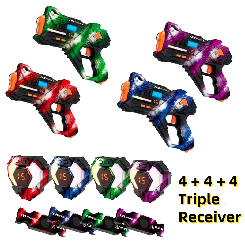 Laser Tag Set Kids - CSTAG 4x4x4 เลเซอร์แท็กปืนชุด 3 เซ็นเซอร์ของเล่นสําหรับของขวัญเด็กไฟฟ้าอินฟราเรดปืนพกปืนเด็ก Battle