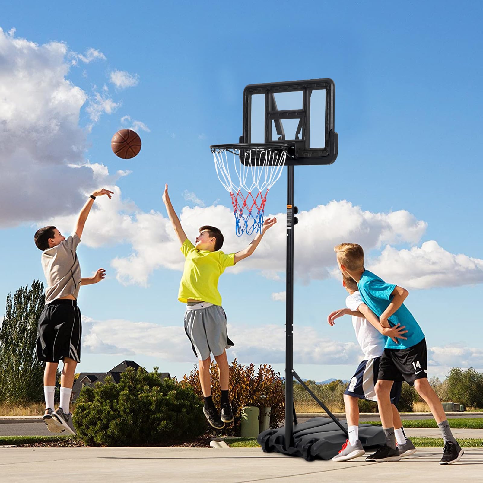 Basketball Hoop Kids Indoor - ห่วงบาสเกตบอลสำหรับเด็ก ปรับความสูงได้ 5-7 ฟุต พร้อมล้อและฐานเติมน้ำหนักได้ แผ่นหลังบาสเกตบอลทำจากพีซีกันแตกขนาด
